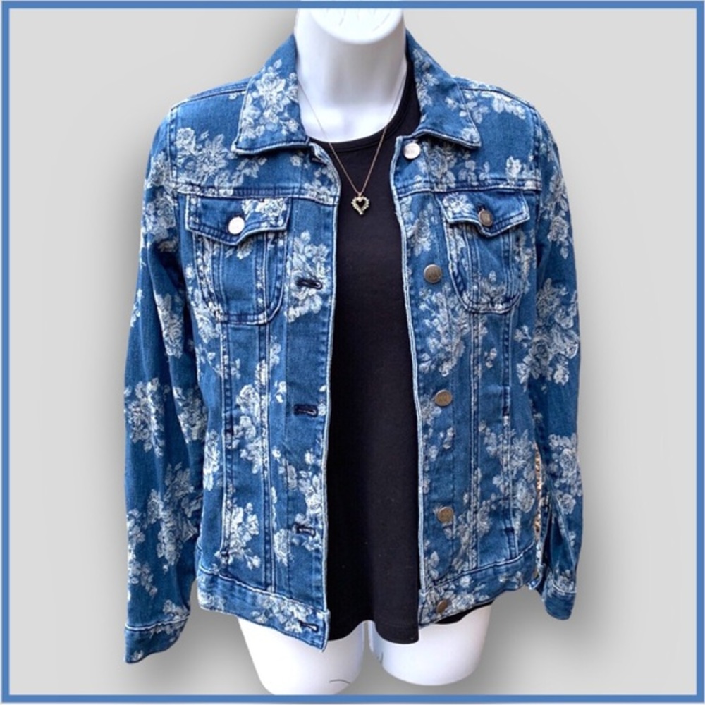 Floral Jacquard Denim Jacket Women with Control by Renee Greenstein Size XXS